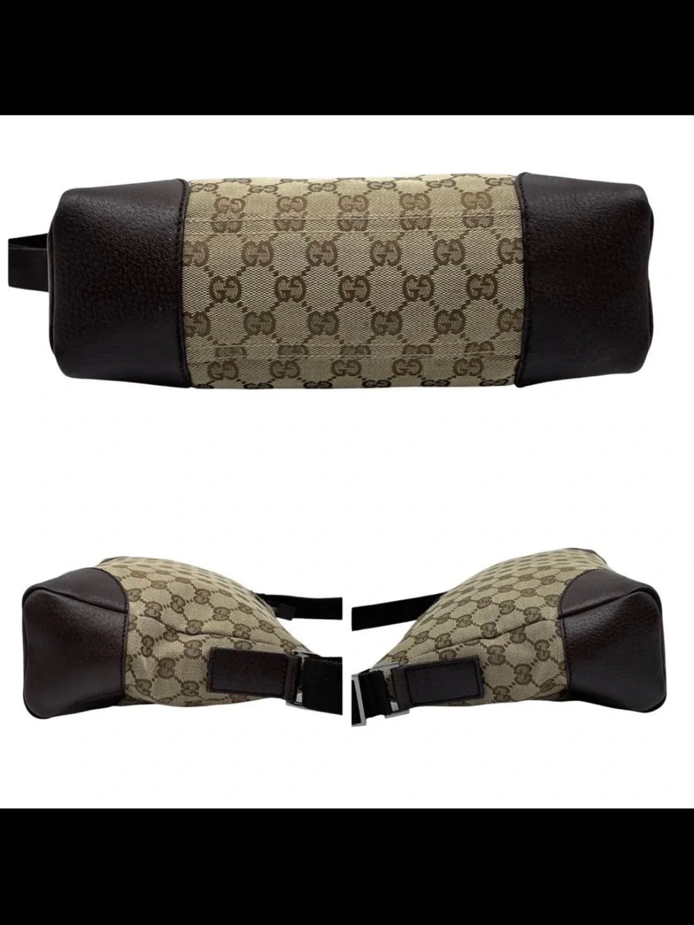 Gucci Beige Brown GG Canvas Messenger Bag with Dark Brown Trim
